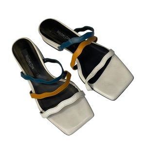 Rachel Cox White Yellow Teal Strappy Sandals 6